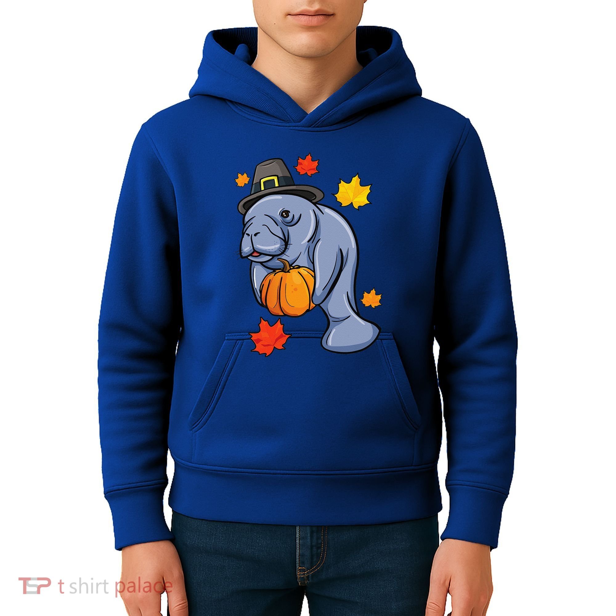 Thanksgiving Manatee Pilgrim Fall Pumpkin Dugong Kids Hoodie