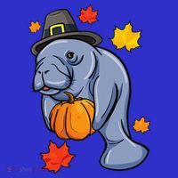 Thanksgiving Manatee Pilgrim Fall Pumpkin Dugong Kids Long Sleeve Shirt thumb 2