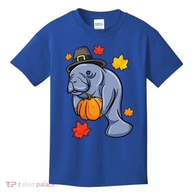 Thanksgiving Manatee Pilgrim Fall Pumpkin Dugong Kids T-Shirt