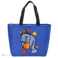 Thanksgiving Manatee Pilgrim Fall Pumpkin Dugong Tote Bag thumb 0
