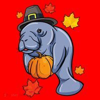 Thanksgiving Manatee Pilgrim Fall Pumpkin Dugong Santa Hat thumb 1