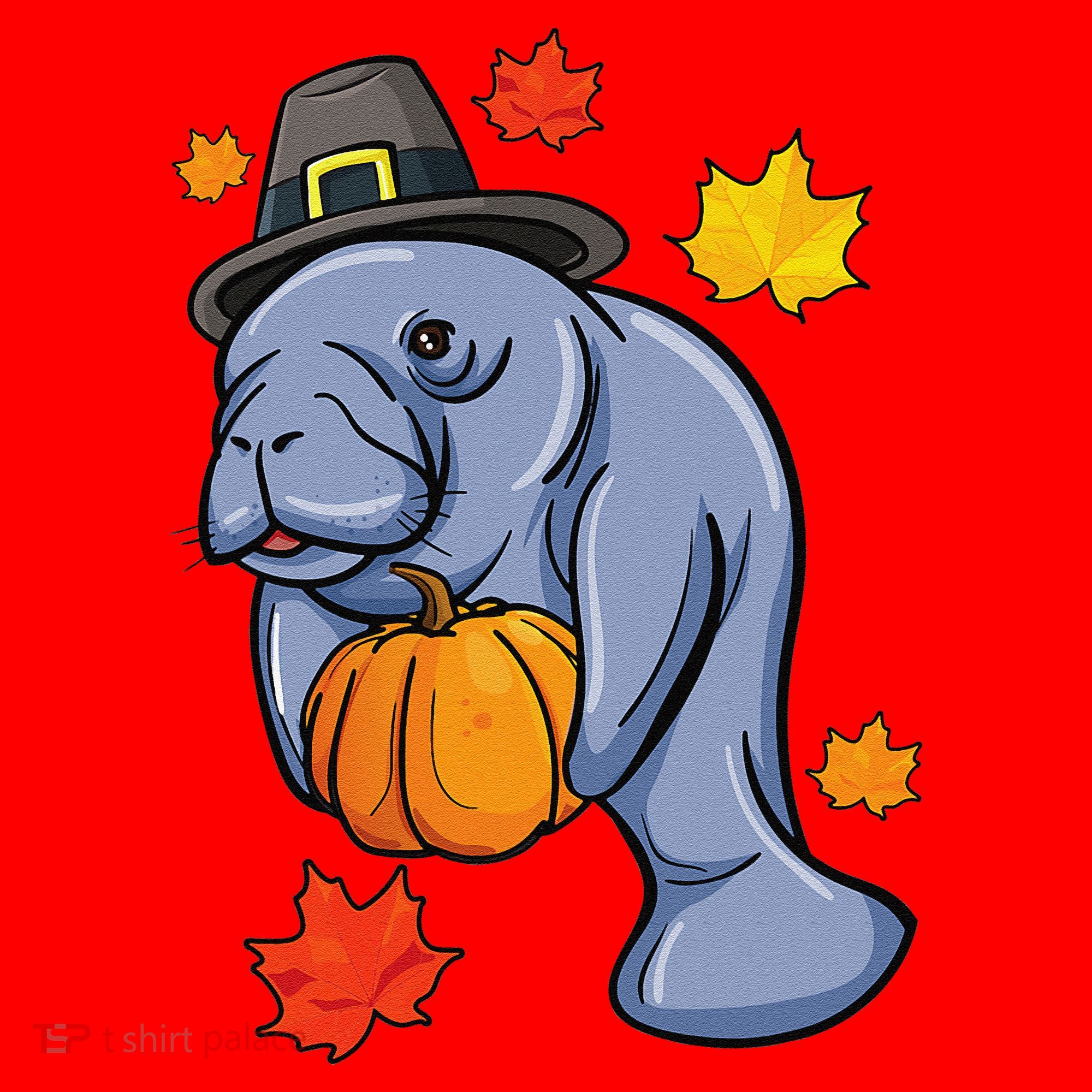 Thanksgiving Manatee Pilgrim Fall Pumpkin Dugong Santa Hat