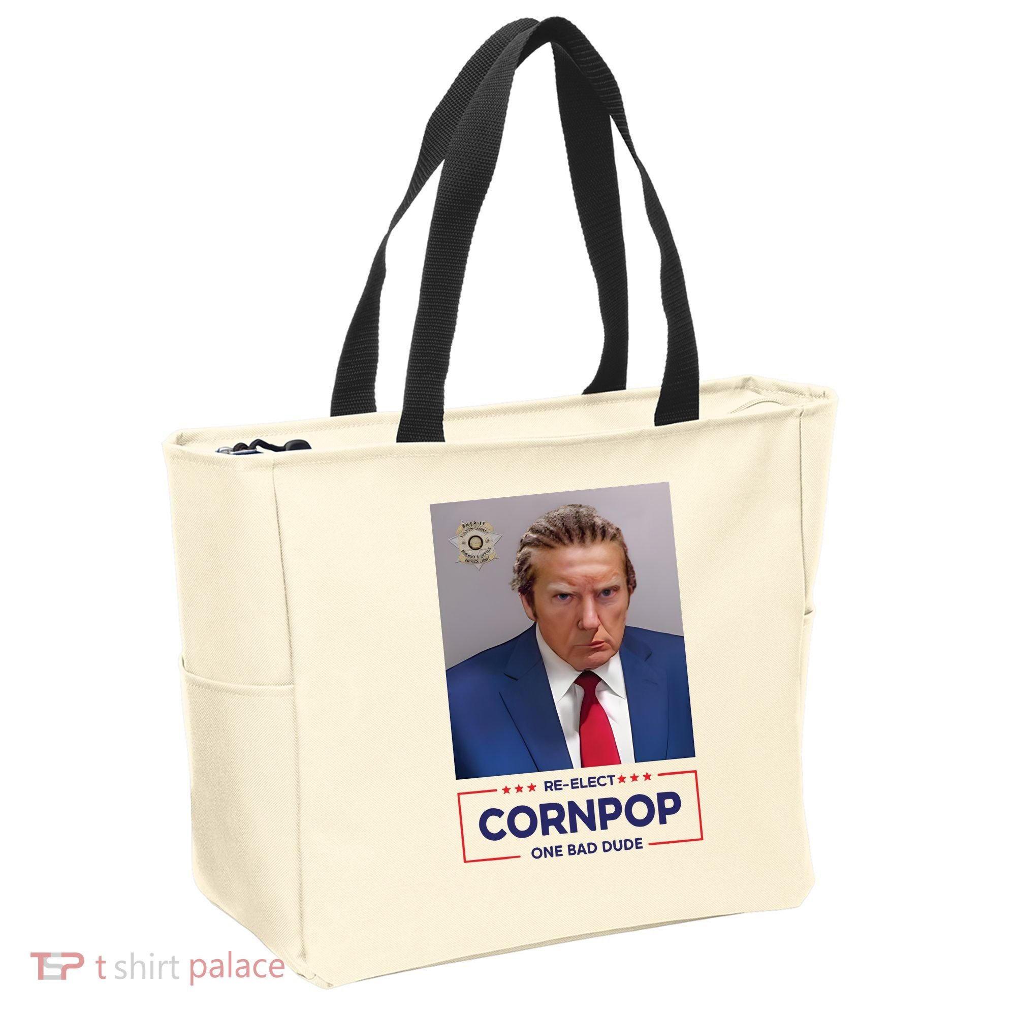 Trump Mugshot ReElect Cornpop One Bad Dude Tote Bag