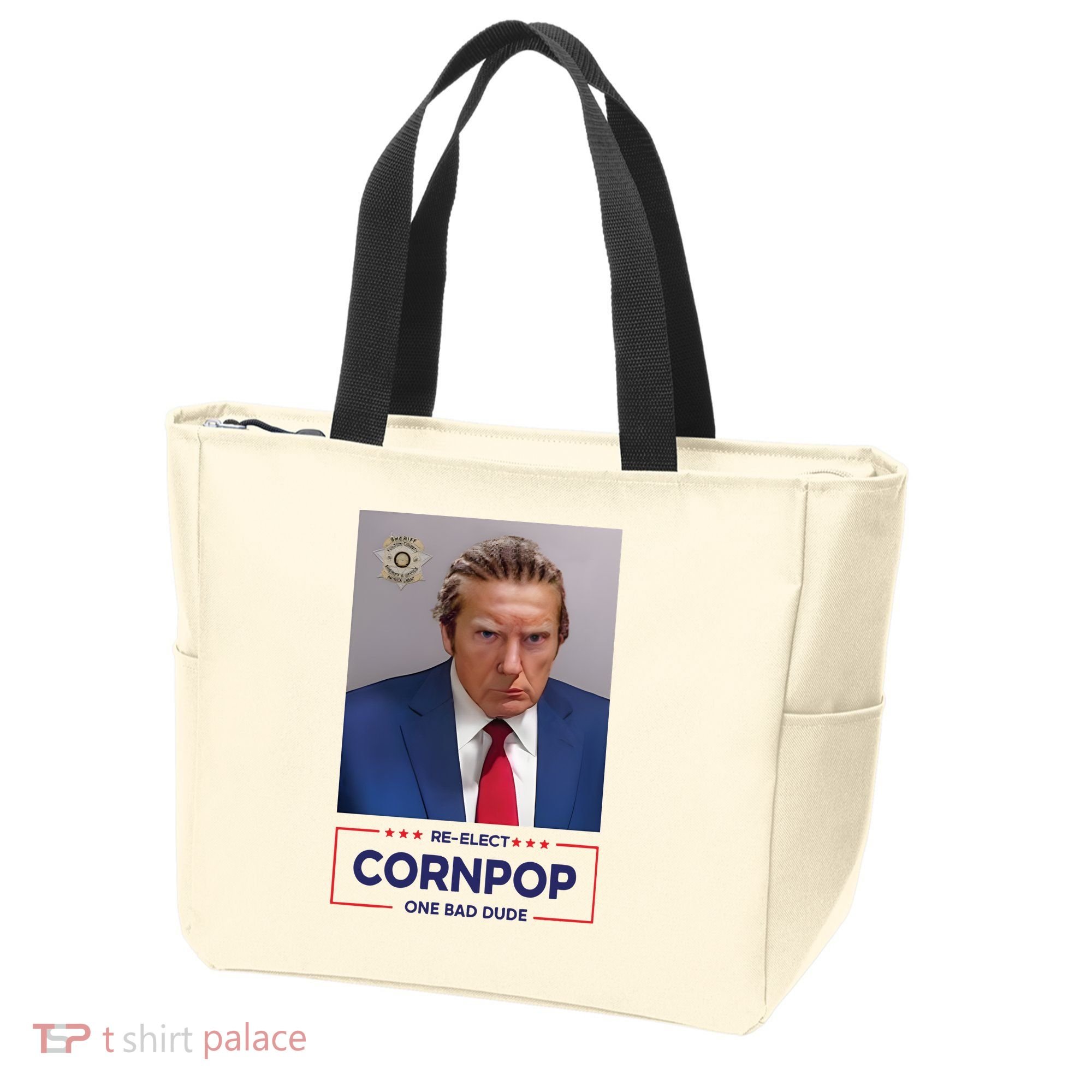 Trump Mugshot ReElect Cornpop One Bad Dude Tote Bag