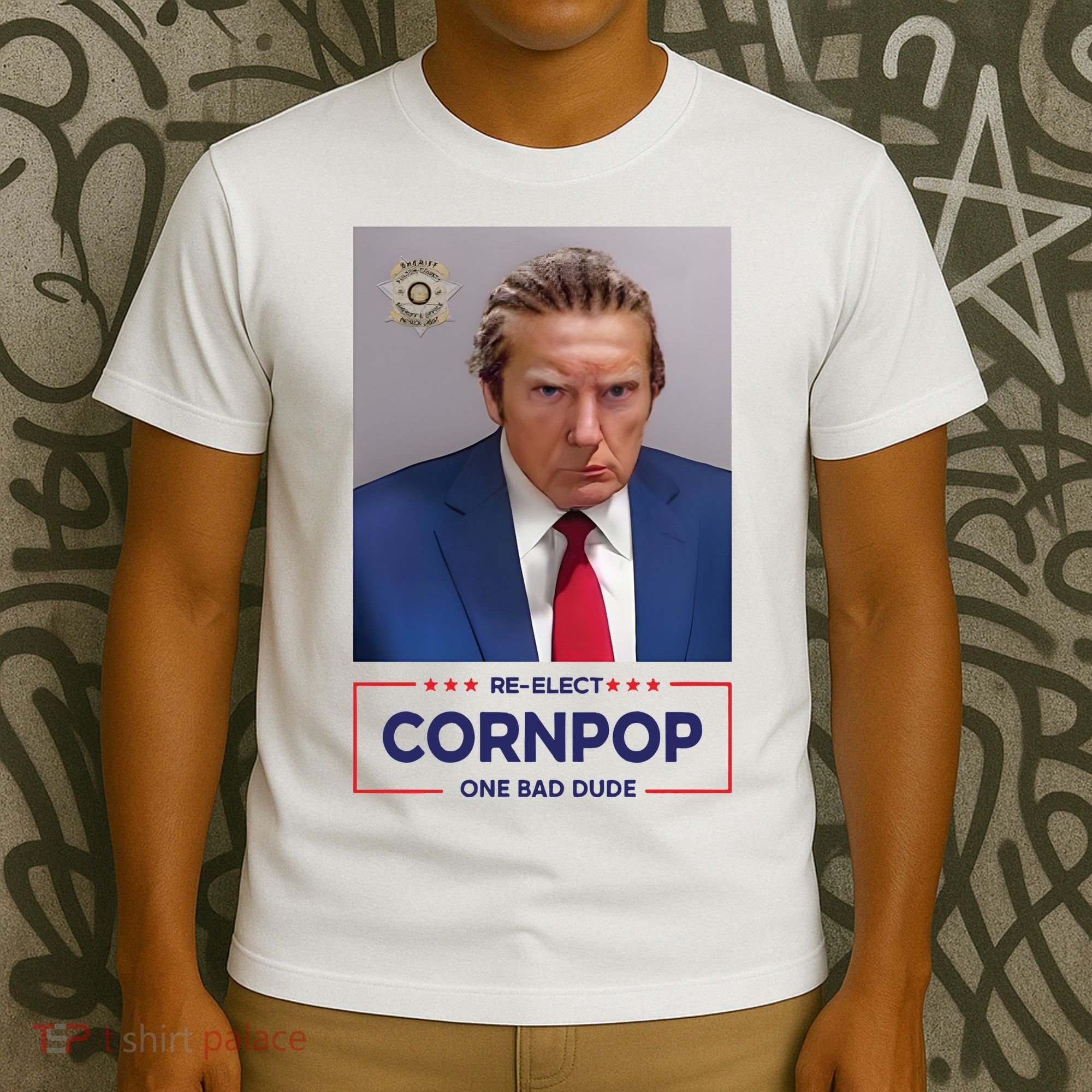 Trump Mugshot ReElect Cornpop One Bad Dude T-Shirt