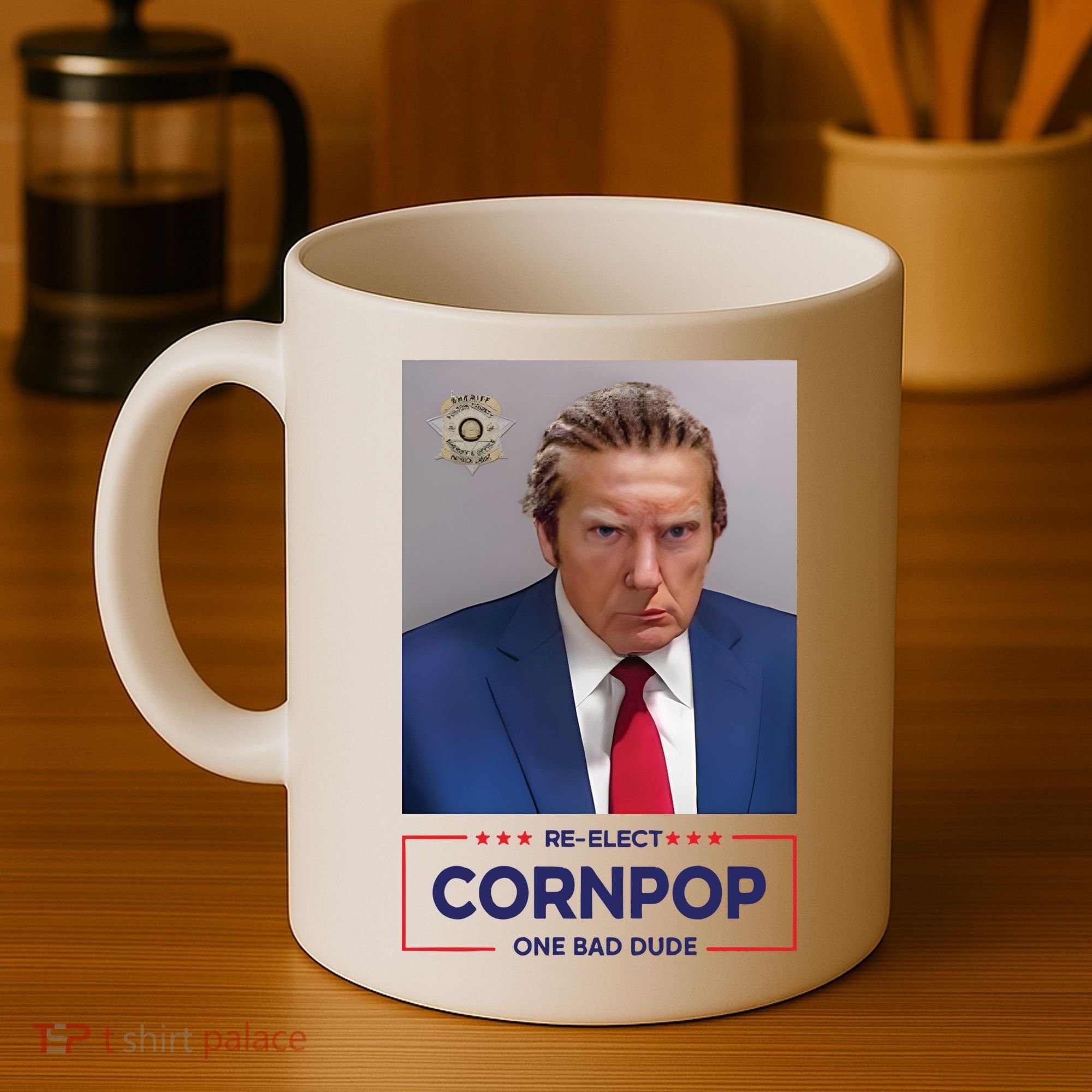 Trump Mugshot ReElect Cornpop One Bad Dude Coffee Mug