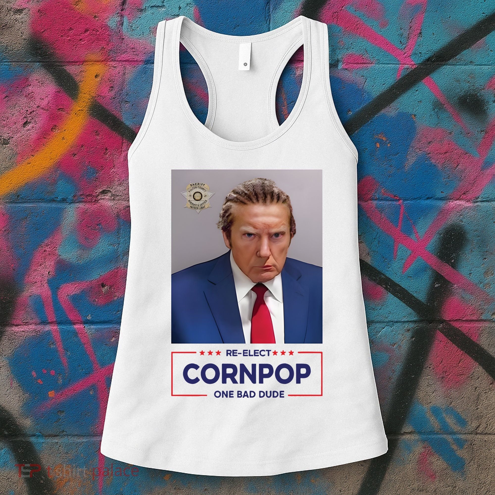 Trump Mugshot ReElect Cornpop One Bad Dude Women's Tank Top