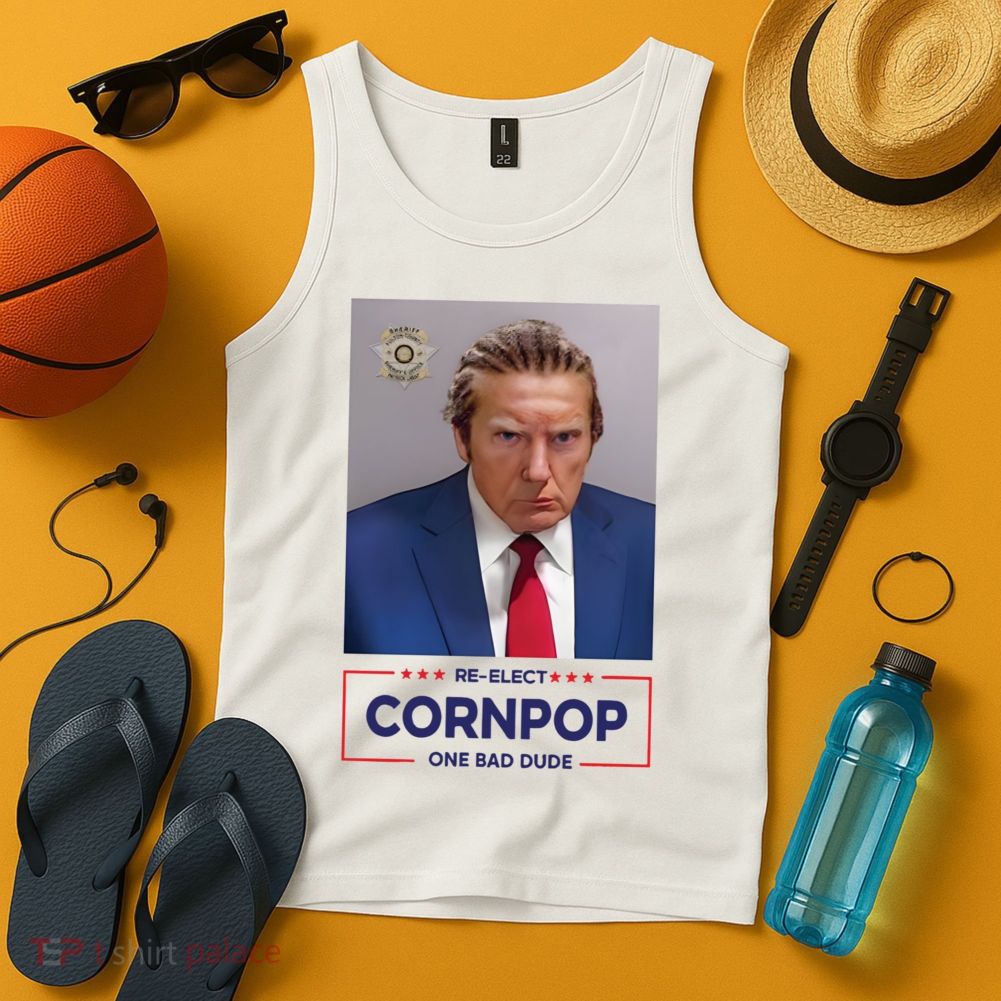Trump Mugshot ReElect Cornpop One Bad Dude Tank Top