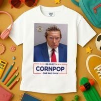 Trump Mugshot ReElect Cornpop One Bad Dude Kids T-Shirt thumb 3