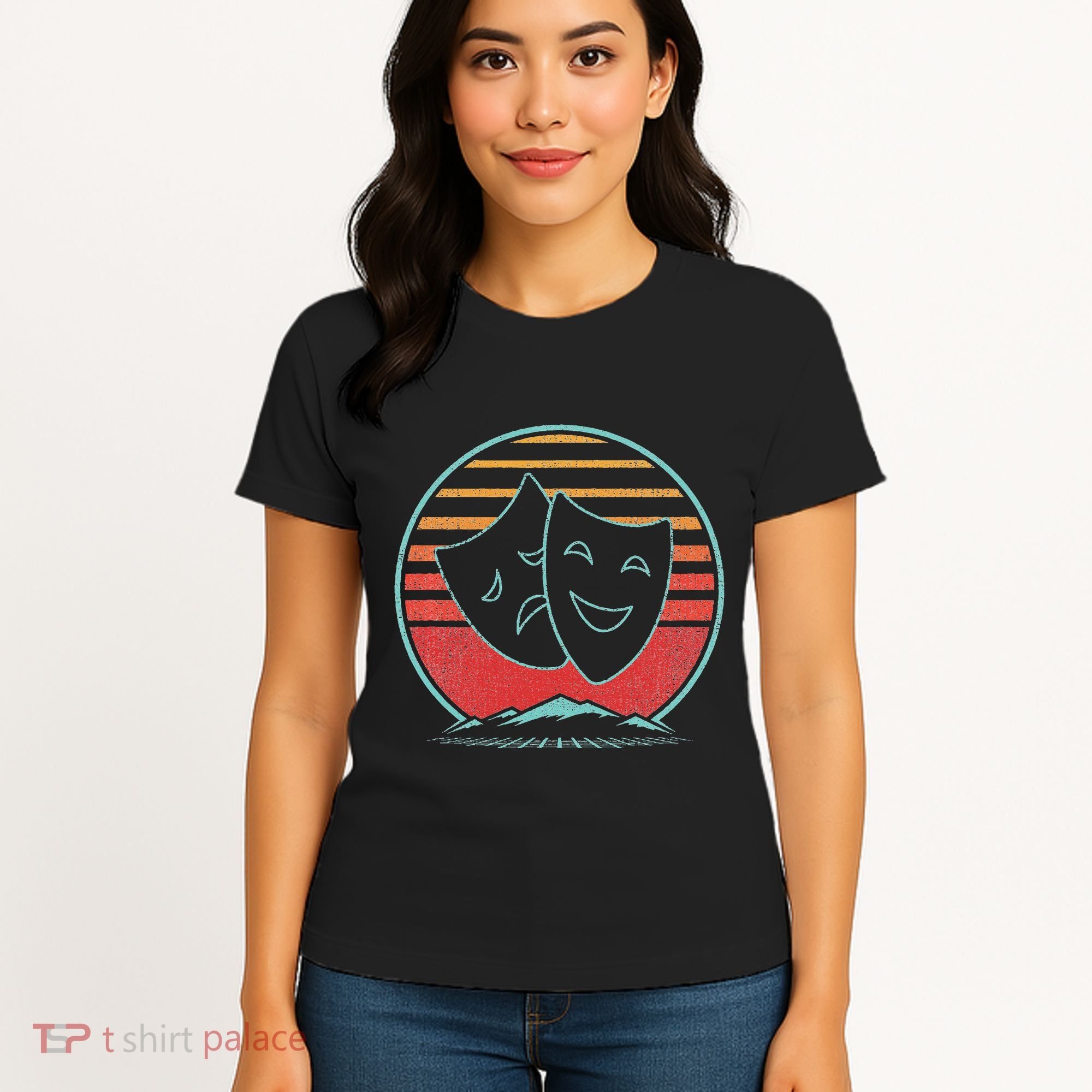 Theatre Masks Retro 80s Style Drama Actress Actor Gift Women's T-Shirt