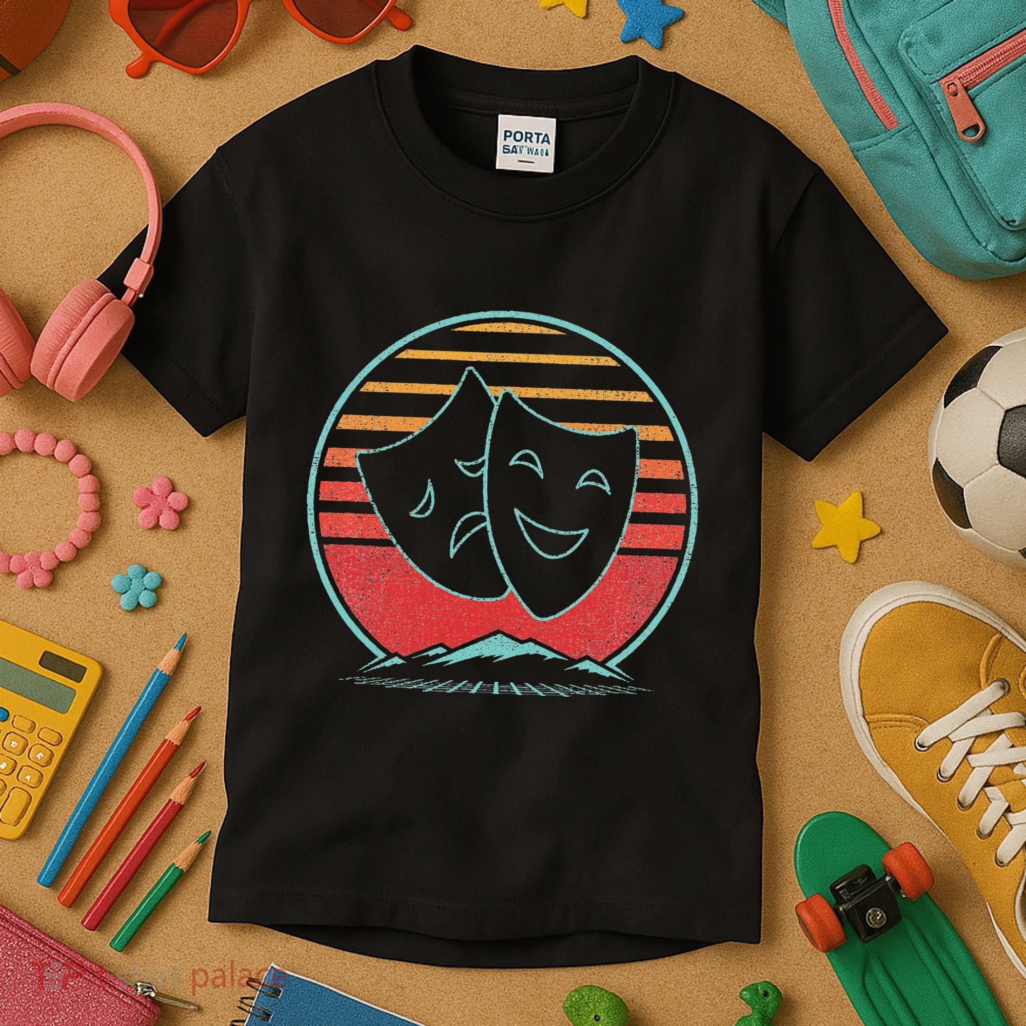 Theatre Masks Retro 80s Style Drama Actress Actor Gift Kids T-Shirt