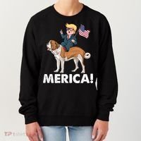 Trump Merica Riding A Saint Bernard Dog Patriotic 4th July Gift Women's Sweatshirt thumb 0