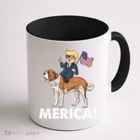 Trump Merica Riding A Saint Bernard Dog Patriotic 4th July Gift Coffee Mug thumb 1