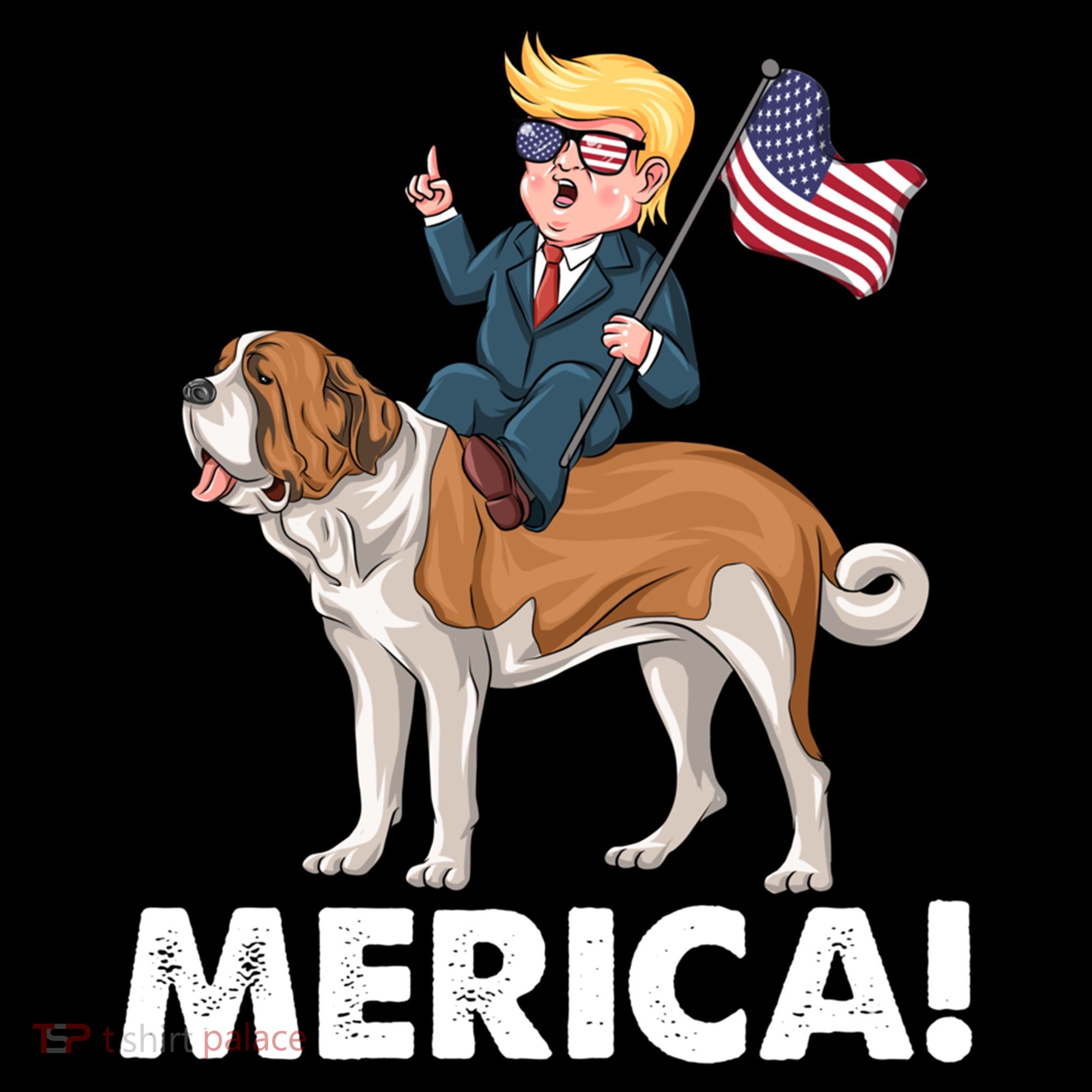 Trump Merica Riding A Saint Bernard Dog Patriotic 4th July Gift Coffee Mug