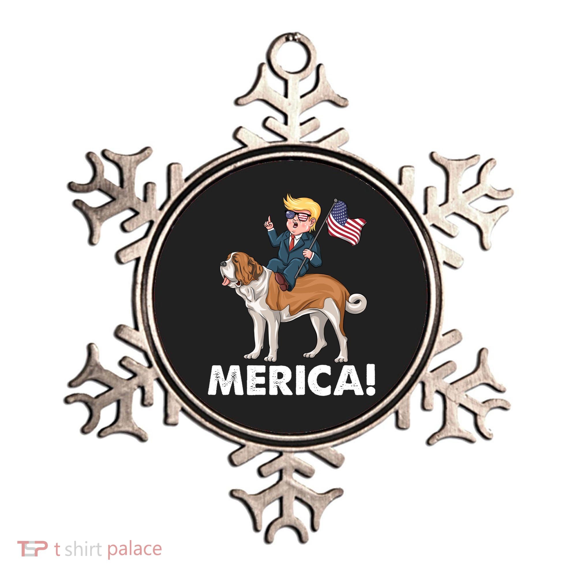 Trump Merica Riding A Saint Bernard Dog Patriotic 4th July Gift Ornament