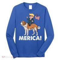 Trump Merica Riding A Saint Bernard Dog Patriotic 4th July Gift Long Sleeve Shirt thumb 0