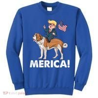 Trump Merica Riding A Saint Bernard Dog Patriotic 4th July Gift Sweatshirt thumb 0