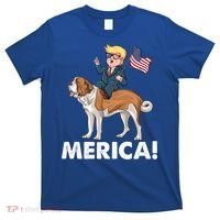 Trump Merica Riding A Saint Bernard Dog Patriotic 4th July Gift T-Shirt thumb 0