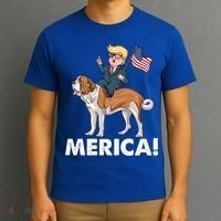 Trump Merica Riding A Saint Bernard Dog Patriotic 4th July Gift T-Shirt thumb 3