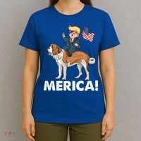 Trump Merica Riding A Saint Bernard Dog Patriotic 4th July Gift T-Shirt thumb 4