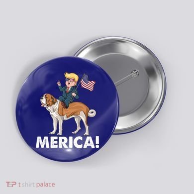 Trump Merica Riding A Saint Bernard Dog Patriotic 4th July Gift Button