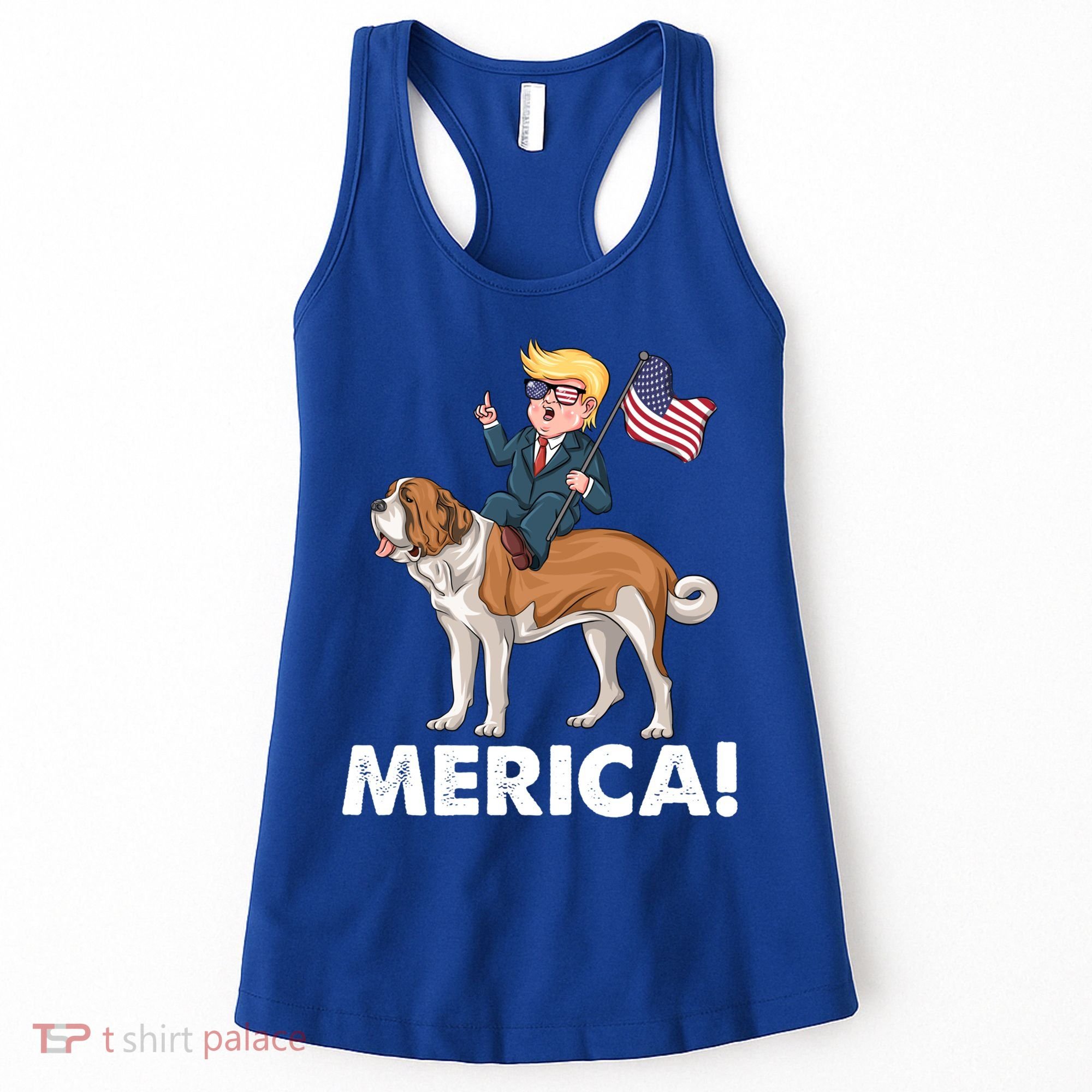 Trump Merica Riding A Saint Bernard Dog Patriotic 4th July Gift Women's Tank Top