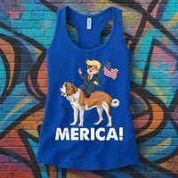 Trump Merica Riding A Saint Bernard Dog Patriotic 4th July Gift Women's Tank Top thumb 3