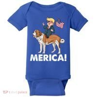 Trump Merica Riding A Saint Bernard Dog Patriotic 4th July Gift Baby Bodysuit thumb 0