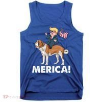 Trump Merica Riding A Saint Bernard Dog Patriotic 4th July Gift Tank Top thumb 0