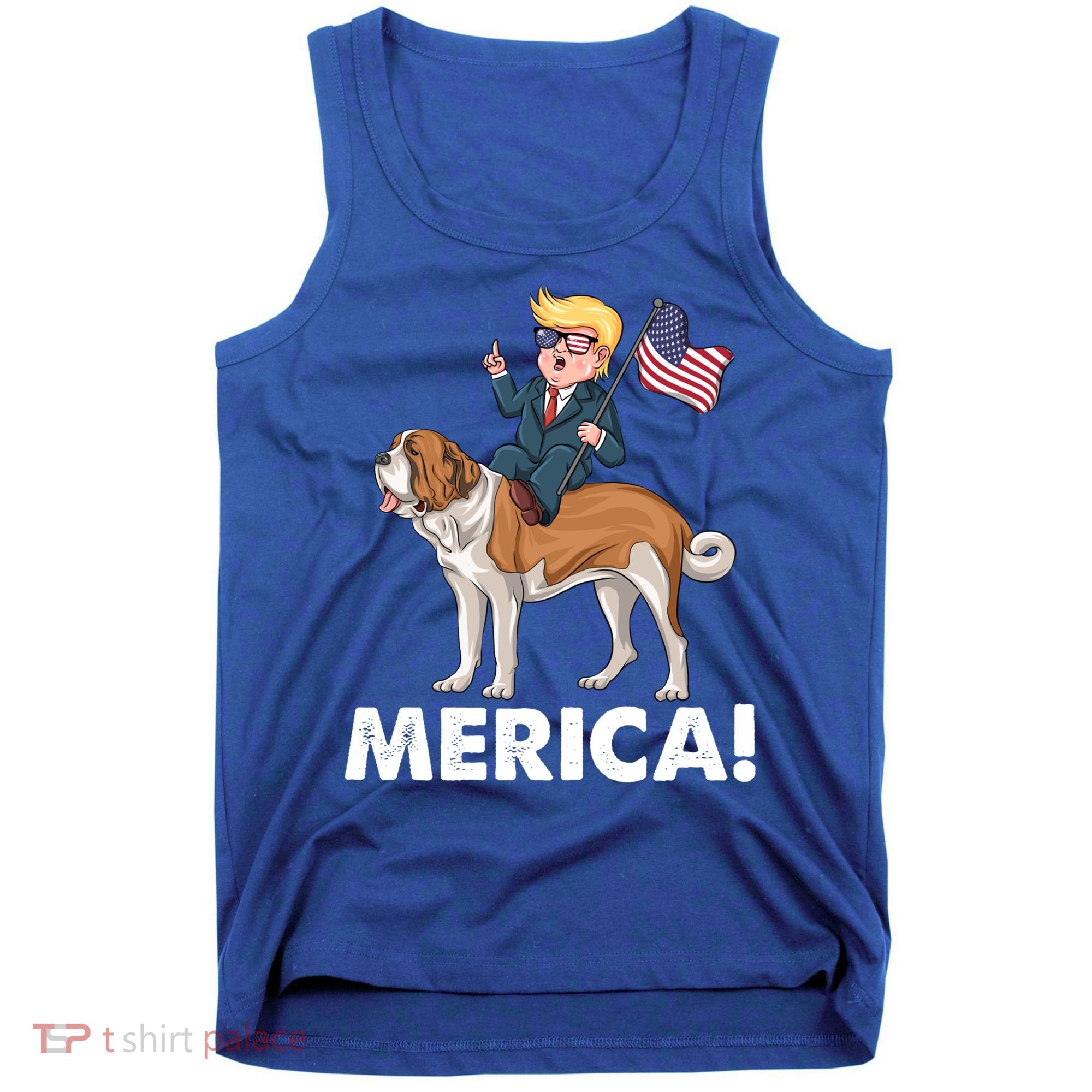 Trump Merica Riding A Saint Bernard Dog Patriotic 4th July Gift Tank Top