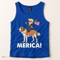Trump Merica Riding A Saint Bernard Dog Patriotic 4th July Gift Tank Top thumb 2