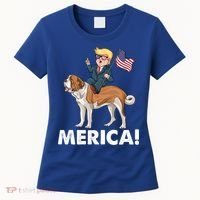 Trump Merica Riding A Saint Bernard Dog Patriotic 4th July Gift Women's T-Shirt thumb 0