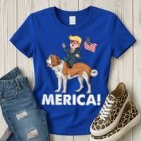 Trump Merica Riding A Saint Bernard Dog Patriotic 4th July Gift Women's T-Shirt thumb 3