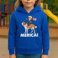 Trump Merica Riding A Saint Bernard Dog Patriotic 4th July Gift Kids Hoodie thumb 3