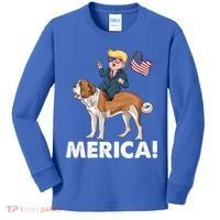 Trump Merica Riding A Saint Bernard Dog Patriotic 4th July Gift Kids Long Sleeve Shirt thumb 0
