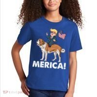 Trump Merica Riding A Saint Bernard Dog Patriotic 4th July Gift Kids T-Shirt thumb 2