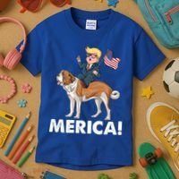 Trump Merica Riding A Saint Bernard Dog Patriotic 4th July Gift Kids T-Shirt thumb 3