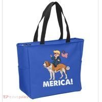 Trump Merica Riding A Saint Bernard Dog Patriotic 4th July Gift Tote Bag thumb 2