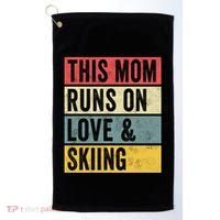 This Mom Runs On Love And Skiing Skier Snow Jet Ski Cool Gift Golf Towel thumb 0