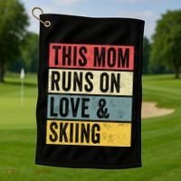 This Mom Runs On Love And Skiing Skier Snow Jet Ski Cool Gift Golf Towel thumb 1