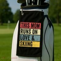 This Mom Runs On Love And Skiing Skier Snow Jet Ski Cool Gift Golf Towel thumb 2
