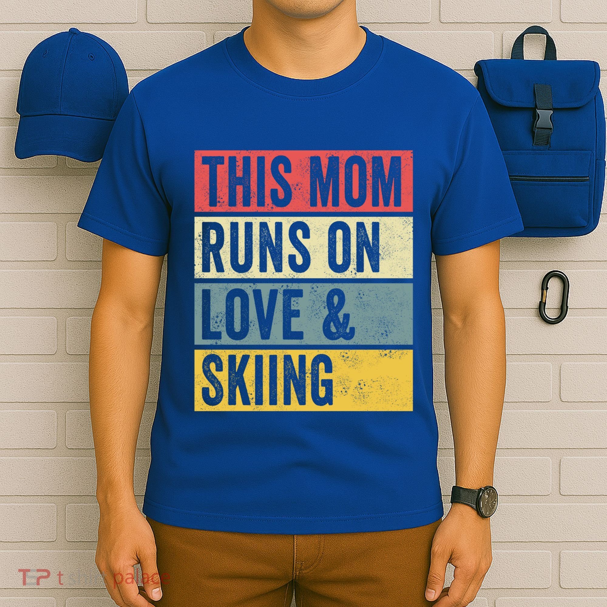 This Mom Runs On Love And Skiing Skier Snow Jet Ski Cool Gift T-Shirt
