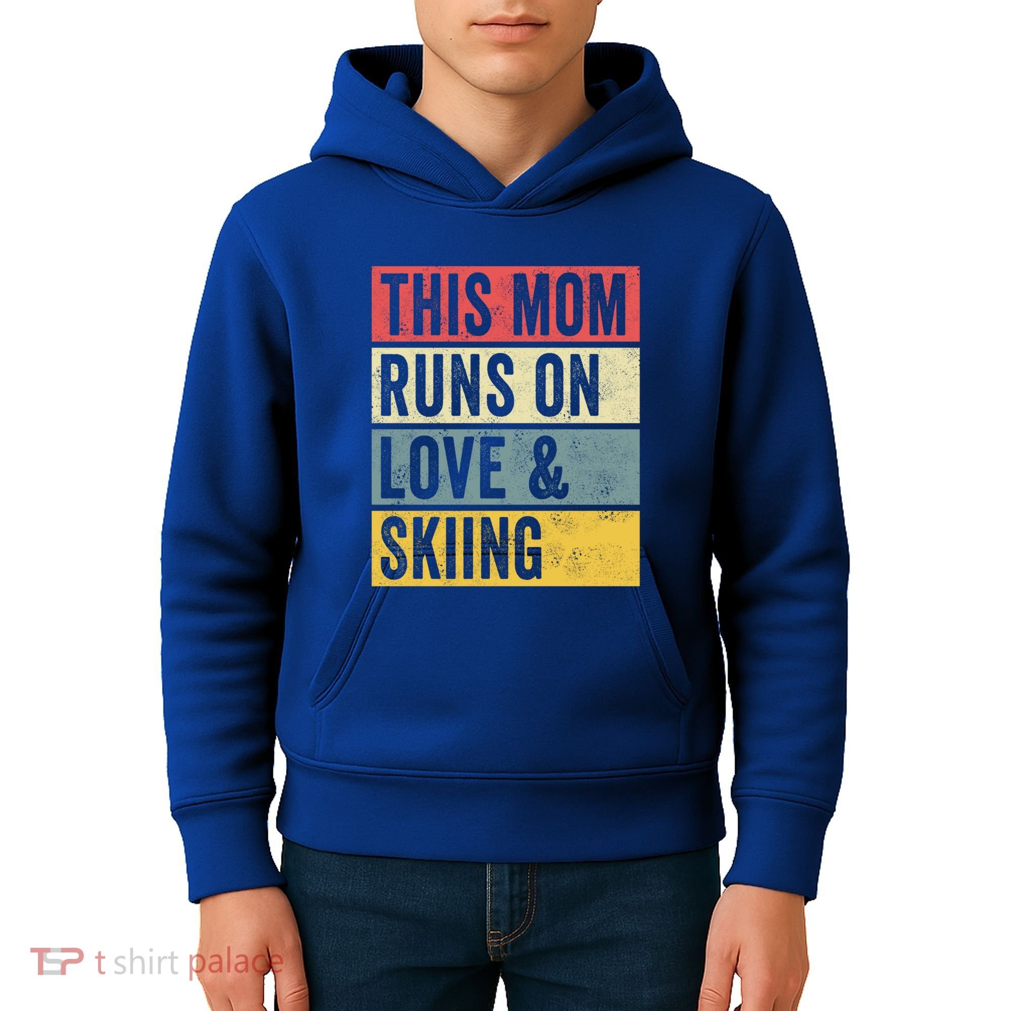 This Mom Runs On Love And Skiing Skier Snow Jet Ski Cool Gift Kids Hoodie
