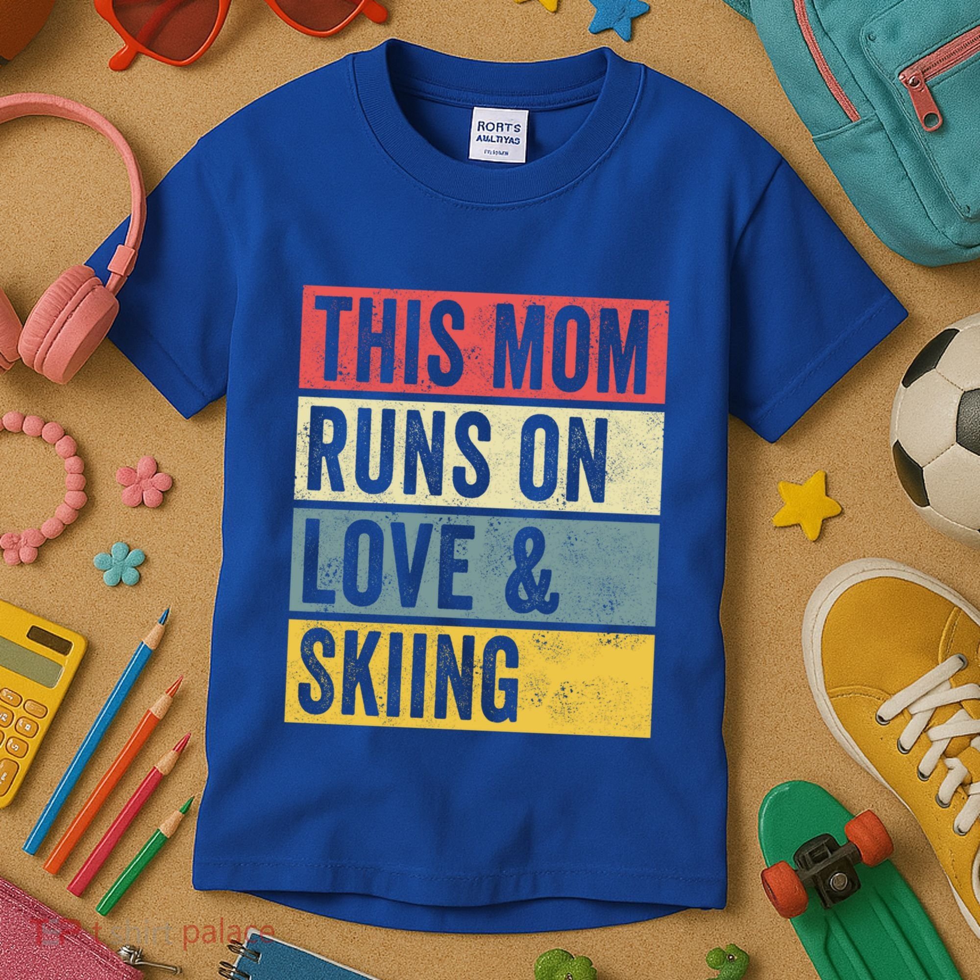 This Mom Runs On Love And Skiing Skier Snow Jet Ski Cool Gift Kids T-Shirt