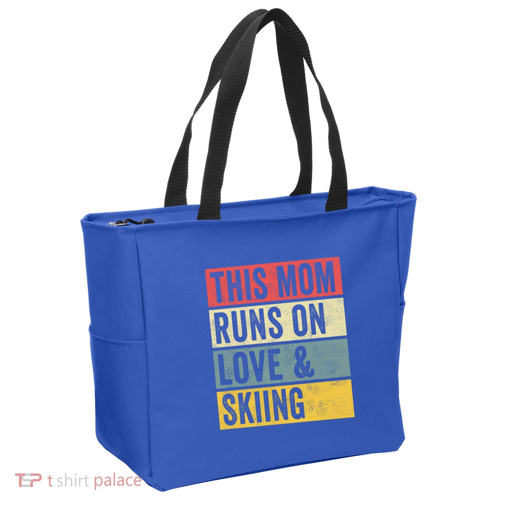 This Mom Runs On Love And Skiing Skier Snow Jet Ski Cool Gift Tote Bag