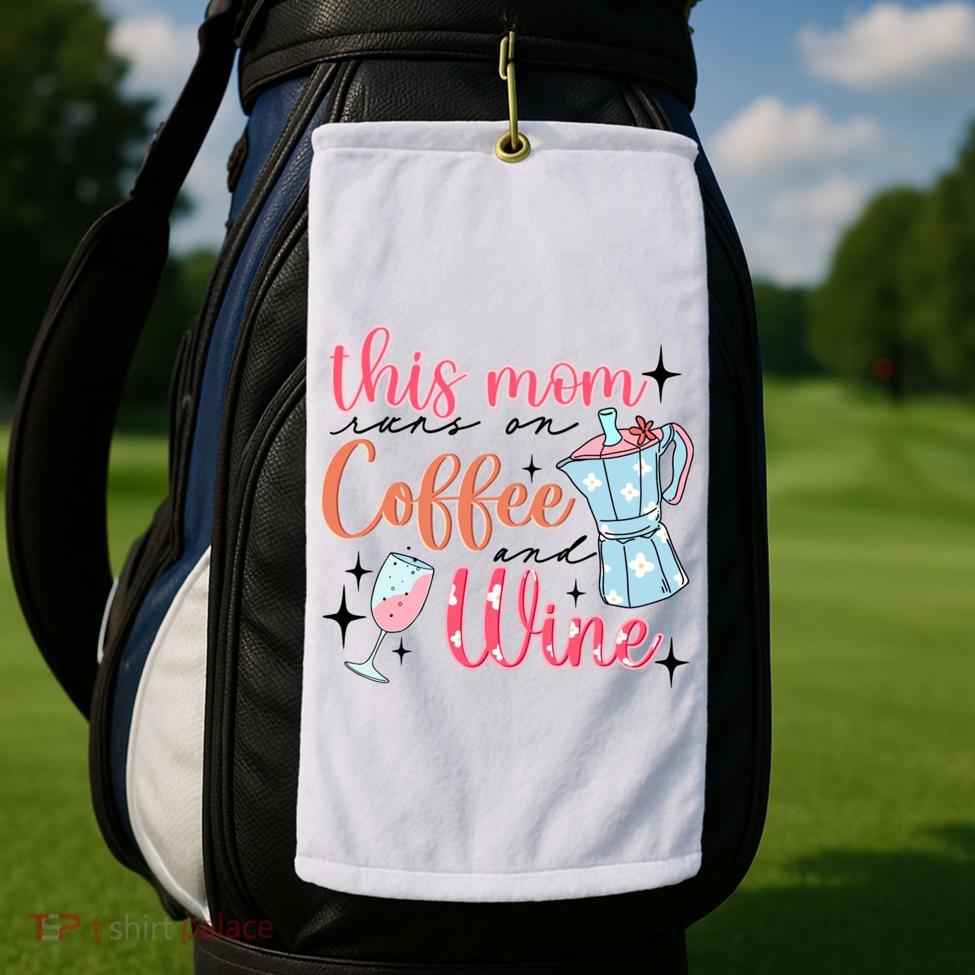 This Mom Runs On Coffee And Wine Golf Towel