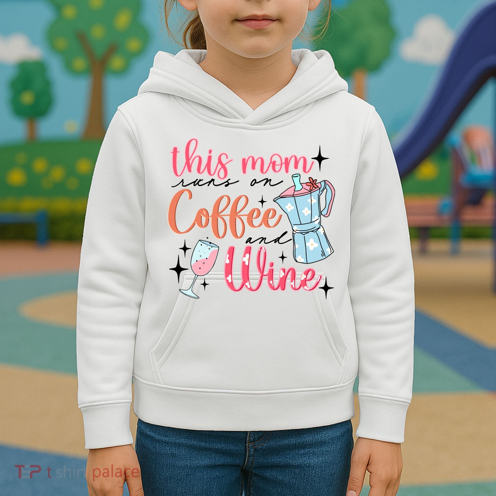 This Mom Runs On Coffee And Wine Kids Hoodie