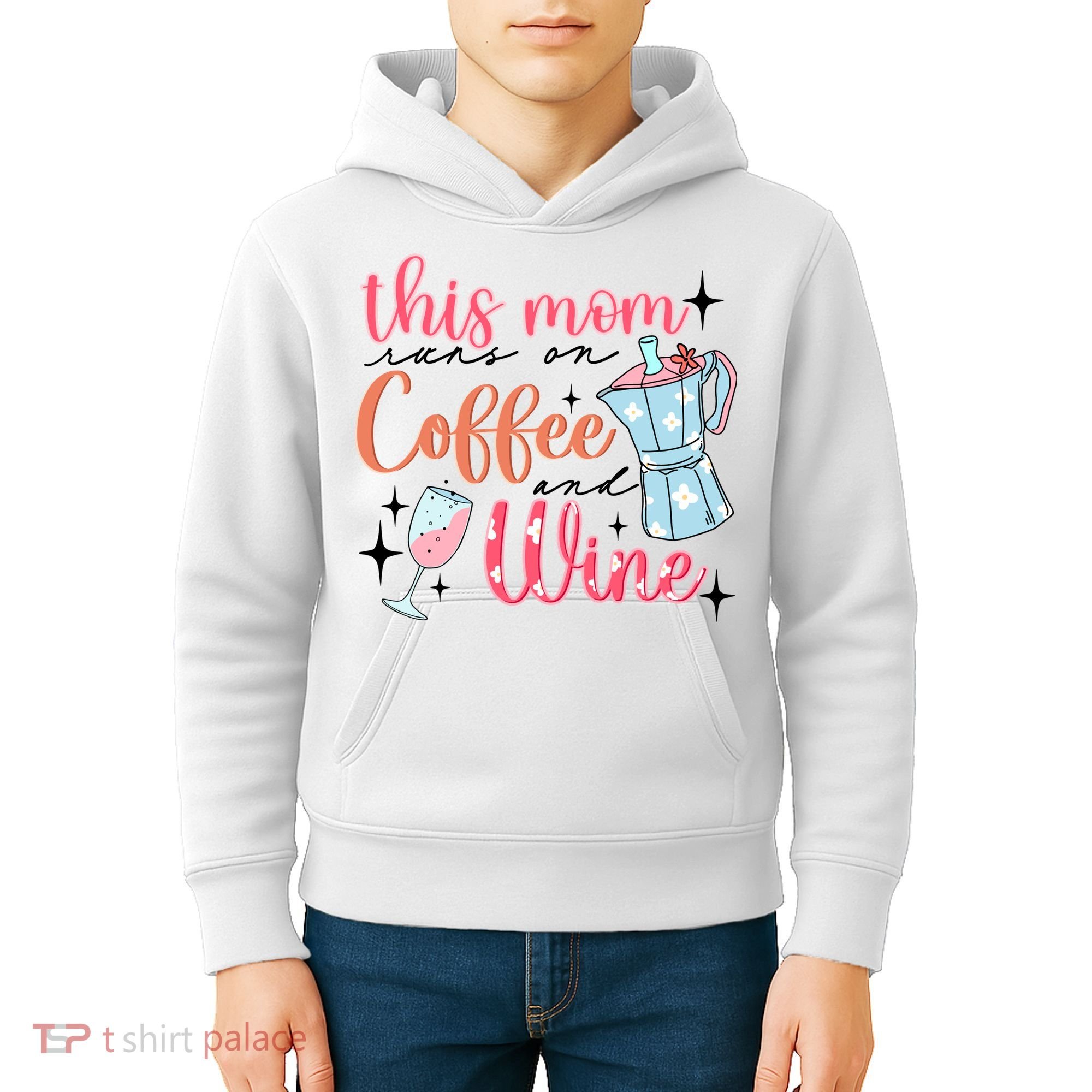 This Mom Runs On Coffee And Wine Kids Hoodie