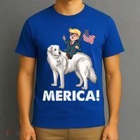 Trump Merica Riding A Kuvasz Dog Patriotic 4th July Funny Gift T-Shirt thumb 3