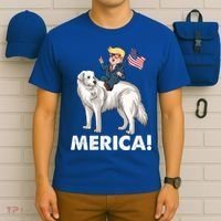 Trump Merica Riding A Kuvasz Dog Patriotic 4th July Funny Gift T-Shirt thumb 6